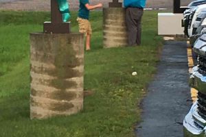 Blissfield Michigan Man Son Tying Ribbon On Lamp Posts