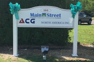 Bristol CT Business Sign Teal Ribbon