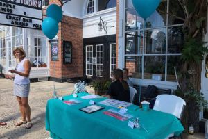 New Canaan CT Teal Outdoor Table